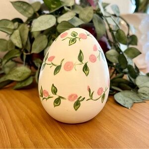 Ceramic Egg with Pink and Green Floral Design Signed Cheri